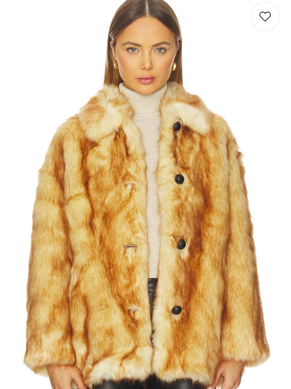 Plush faux fur teddy jacket in warm golden tan tones.